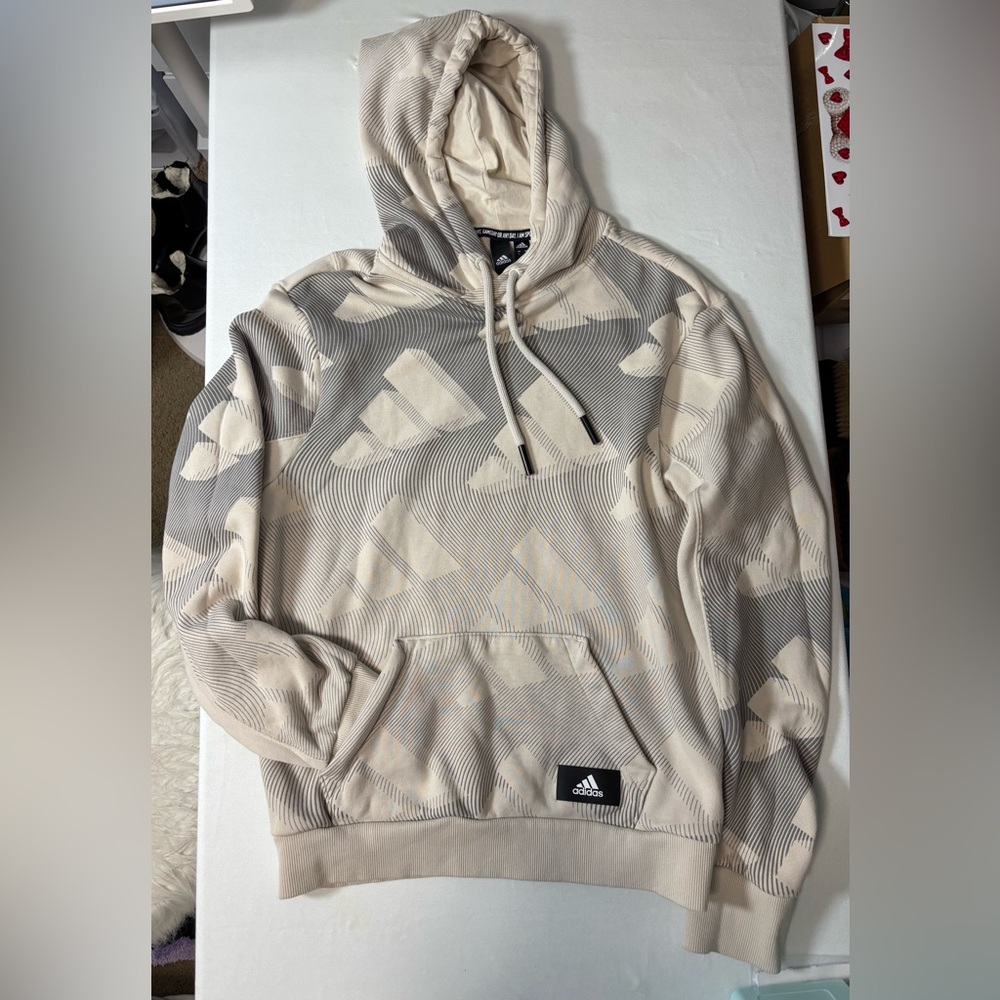 Adidas Men's I am Sport Gameday LOGO Beige Pullover Hoodie Size Small